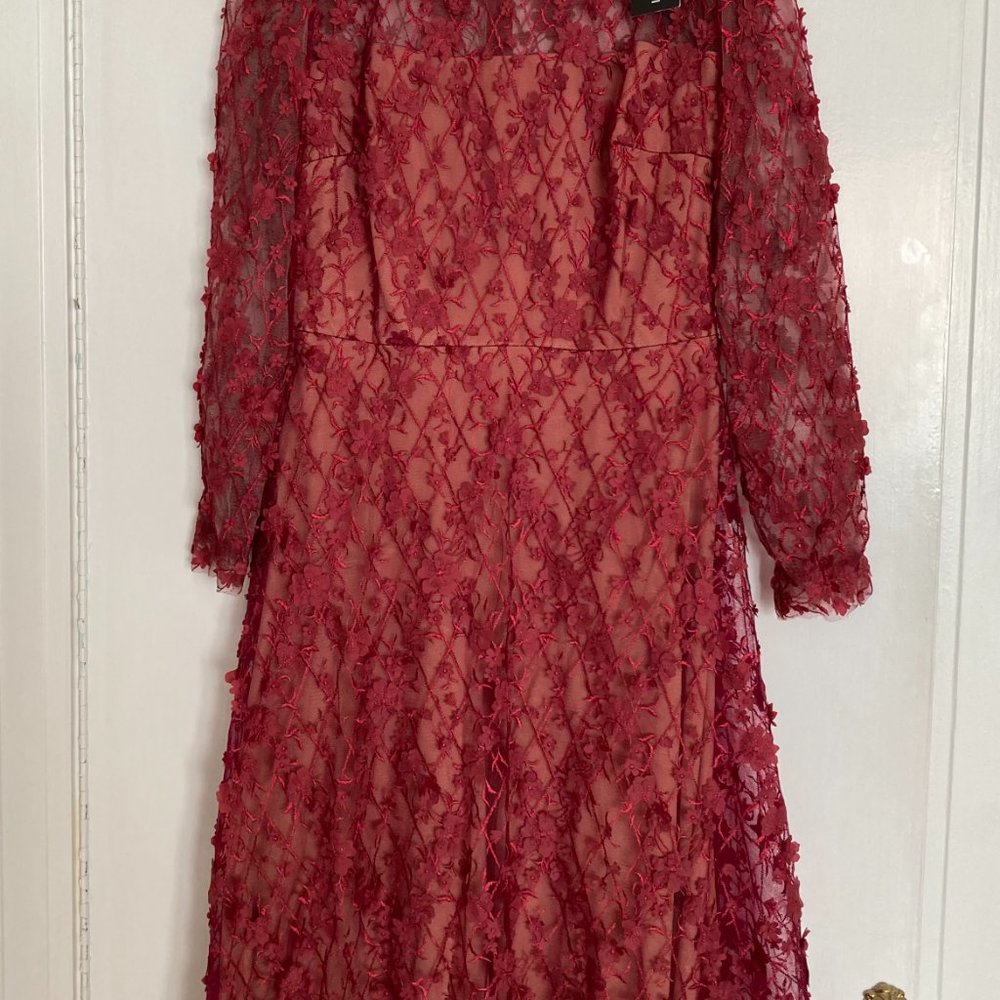 Tadashi Shoji 3D Floral Tulle Taffeta Dress Size 8